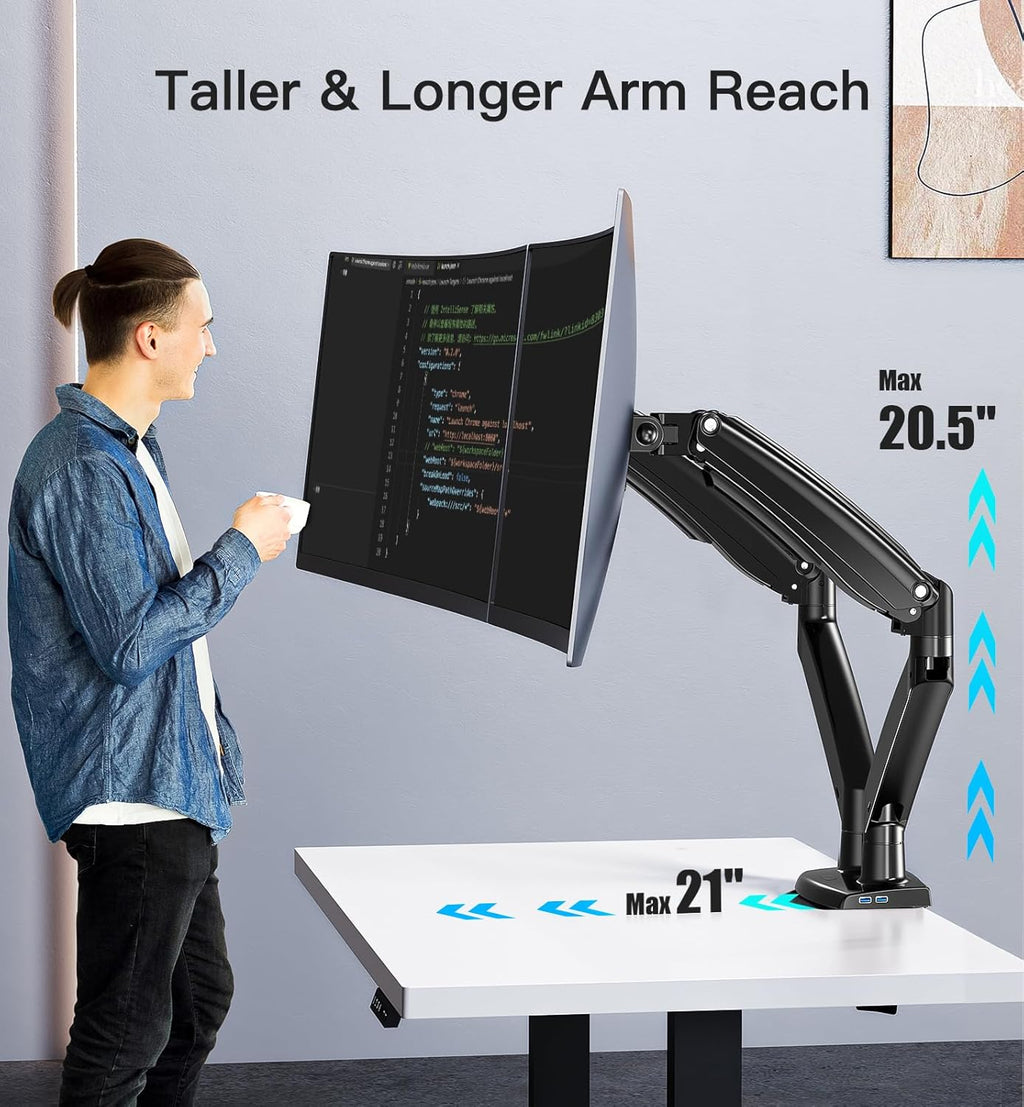 HUANUO Dual Monitor Arm – Heavy Duty Gas Spring Mount for 22-40 Inch Screens