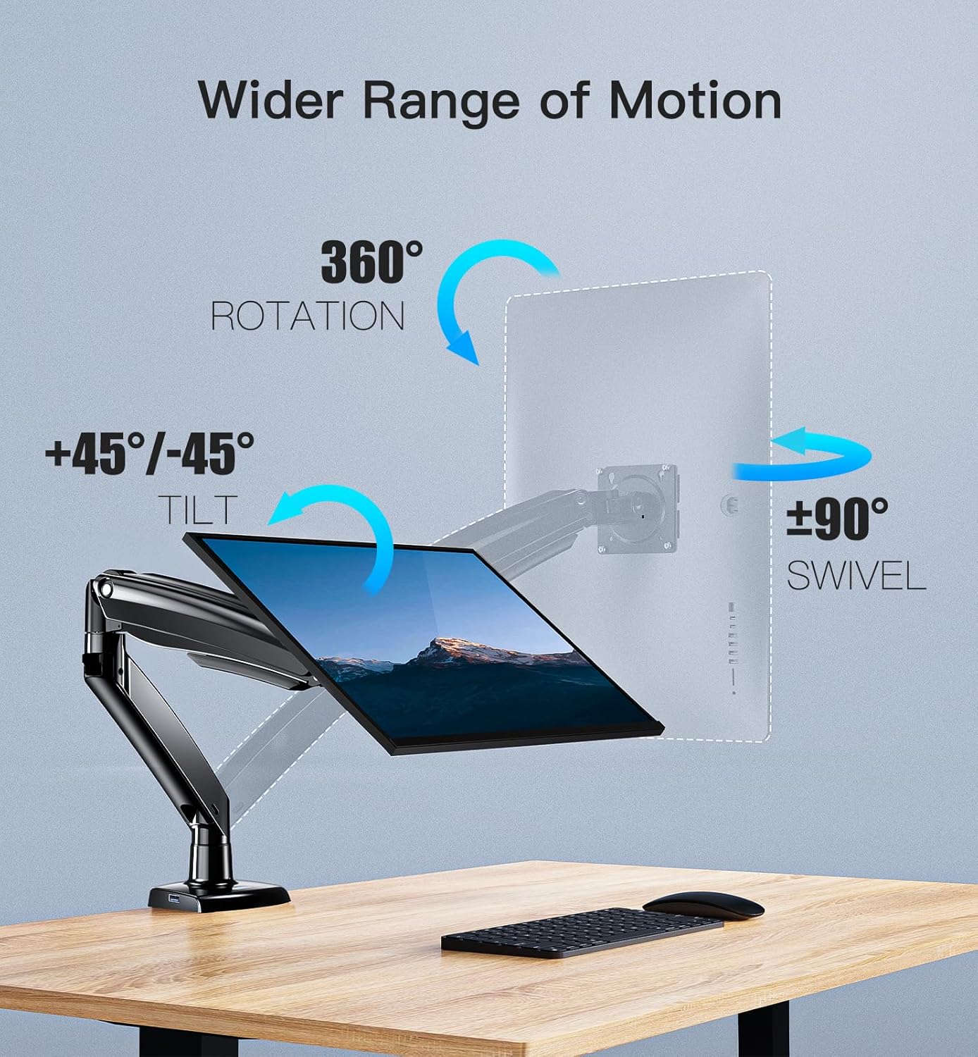 HUANUO Single Monitor Arm - Desk Mount with USB for 13–40 Inch Screens