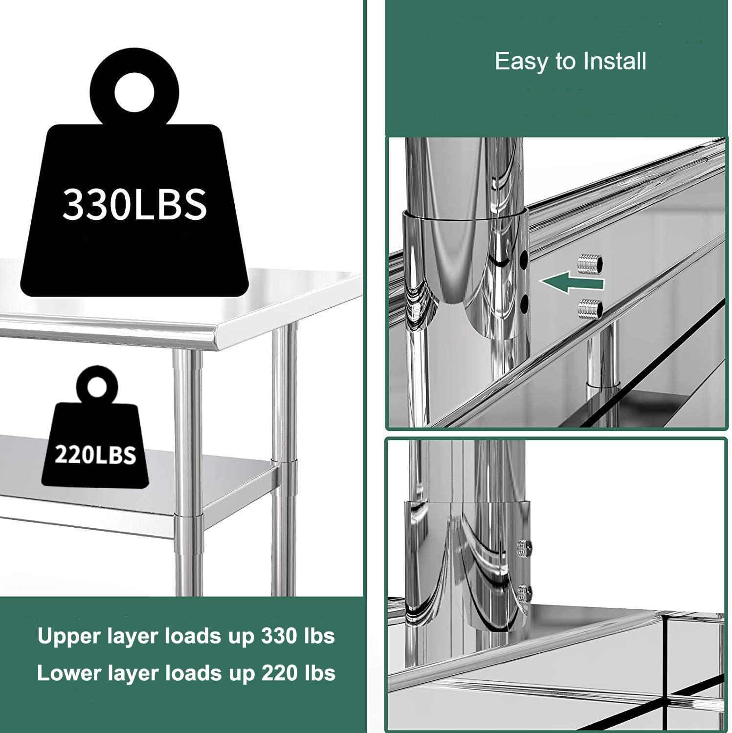 Nisorpa Stainless Steel Kitchen Prep Table with Undershelf - 90x60cm