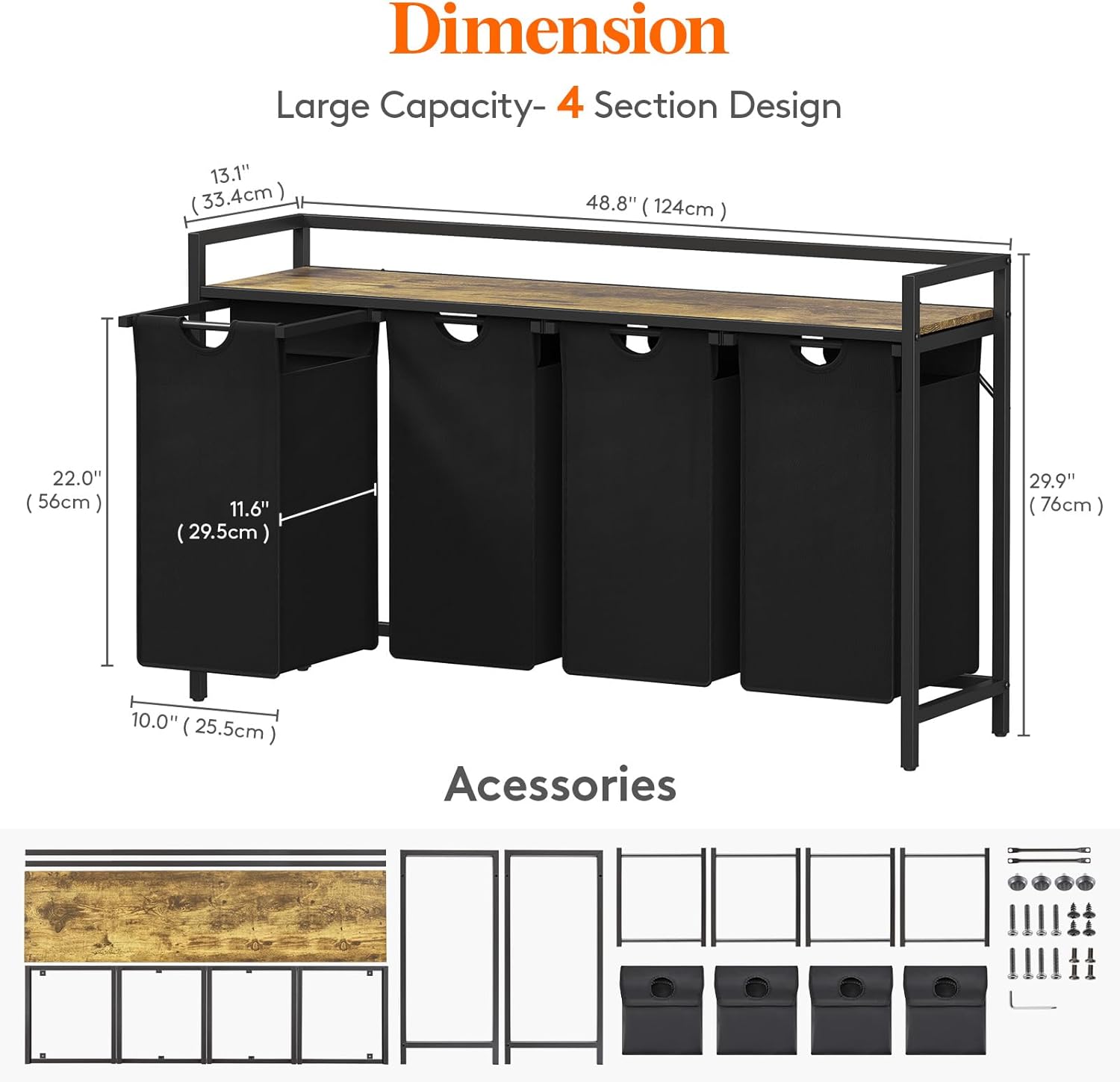 Lifewit 4-Section Laundry Hamper | 168L Pull-Out Sorter with Shelf