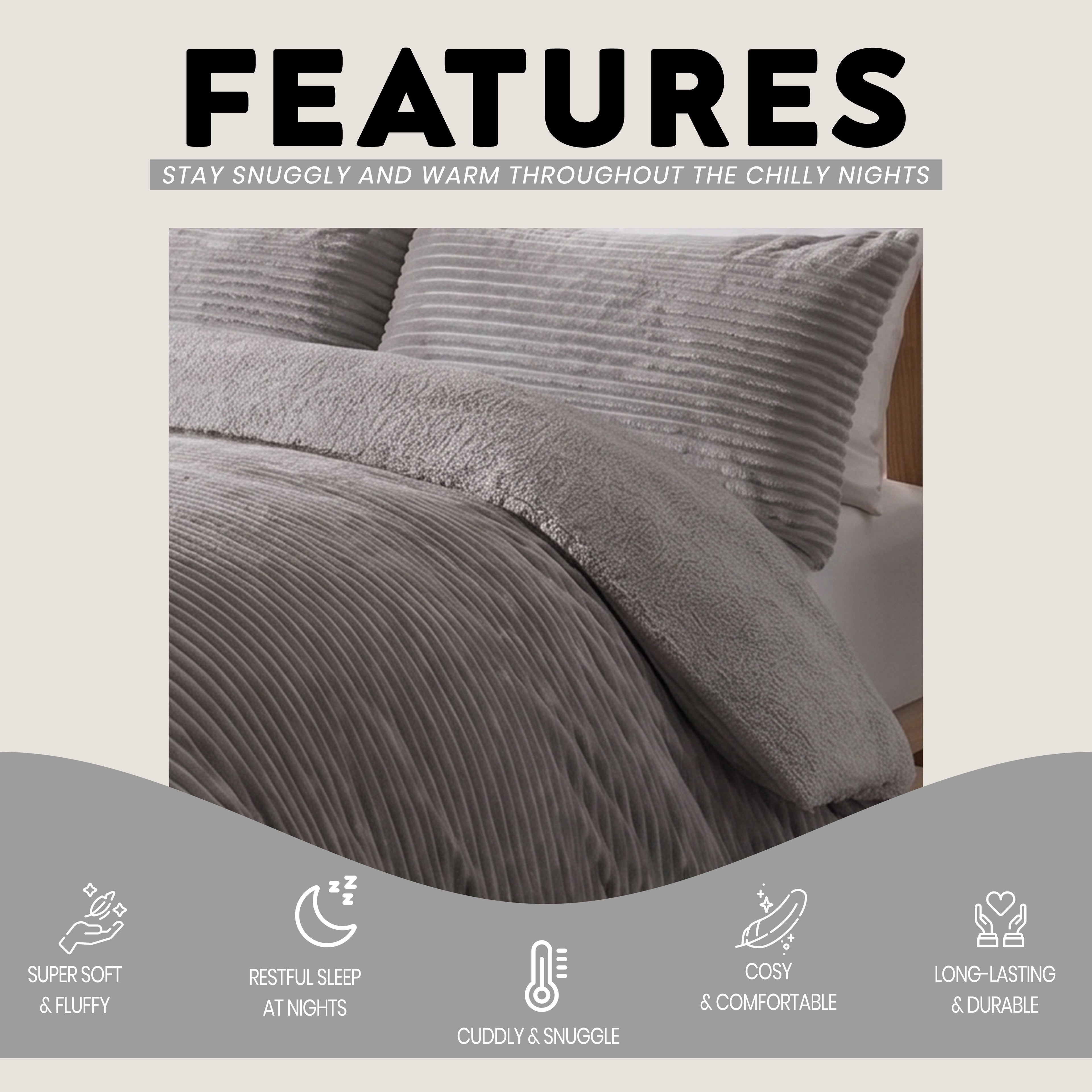 OLIVIA ROCCO Ribbed Fleece Reversible Teddy Duvet Set – Soft Winter Bedding