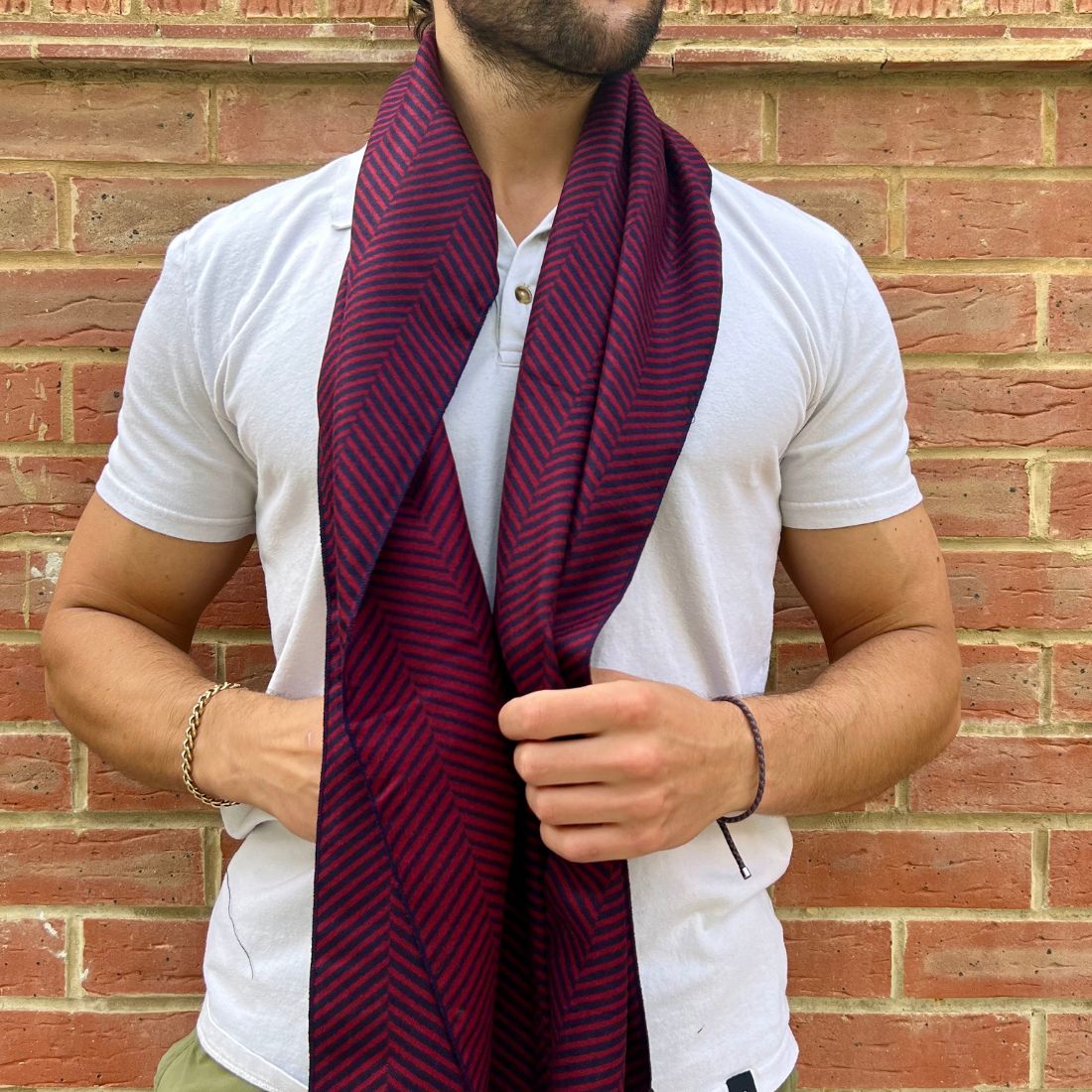 Swole Panda Red Herringbone Bamboo Scarf – Sustainable Luxury Accessory