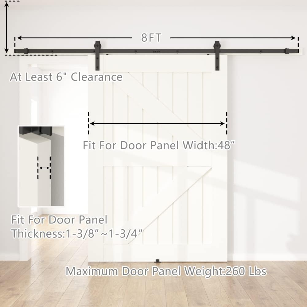 SANKEYTEW 8FT Heavy Duty Sliding Barn Door Kit | Black Carbon Steel