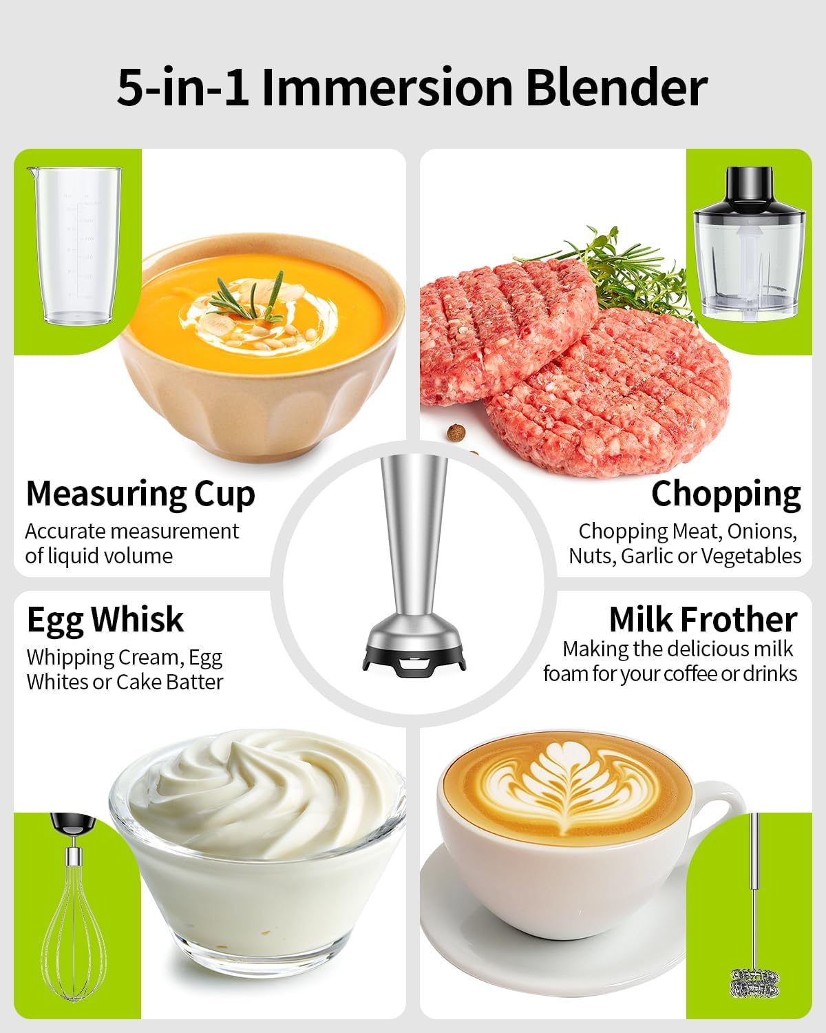 SHARDOR 5-in-1 Hand Blender | 1100W Immersion Stick Mixer with 20 Speeds