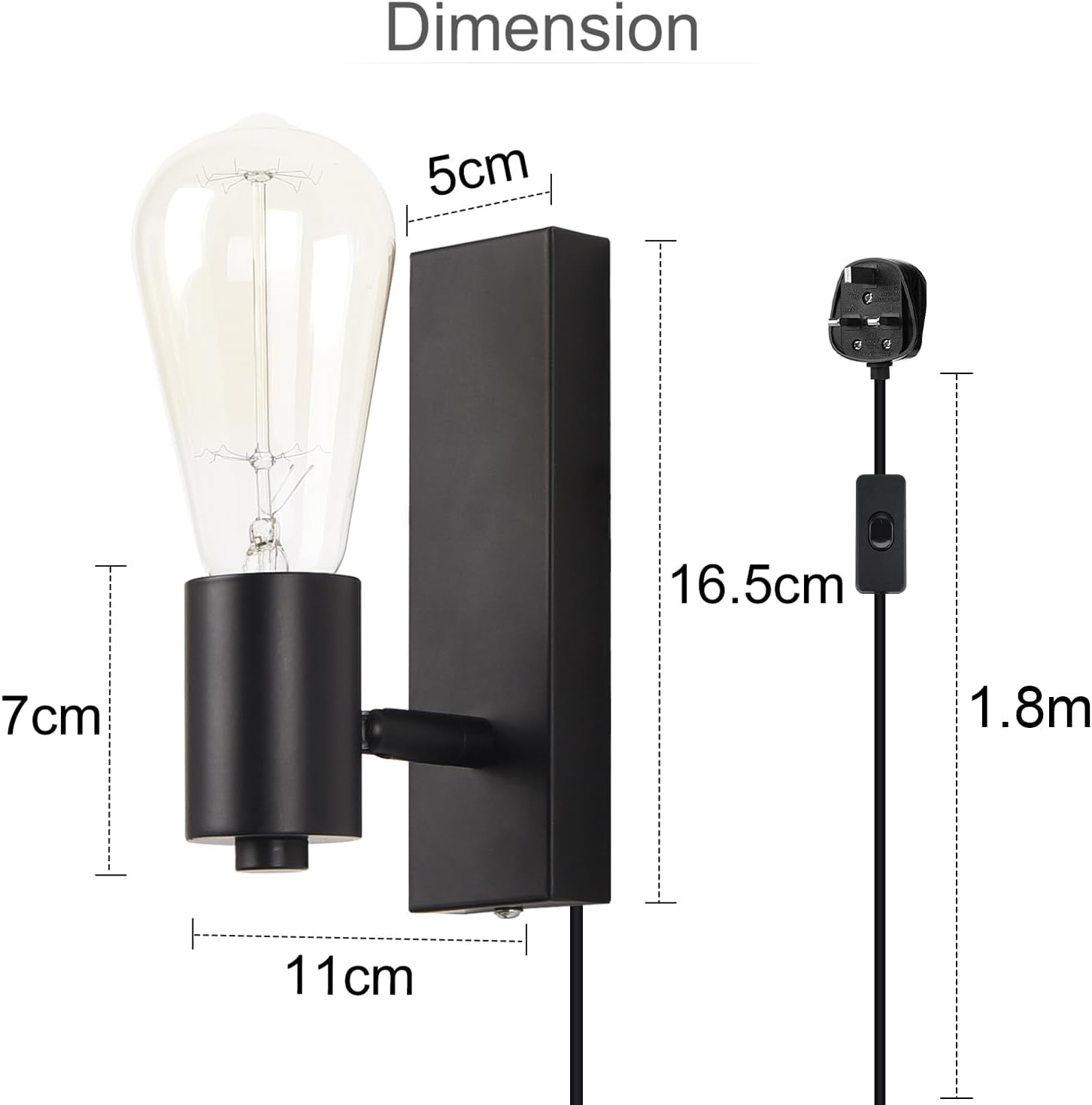 Lightsjoy 2-Pack Rotatable Industrial Plug-In Wall Sconces – Black E27