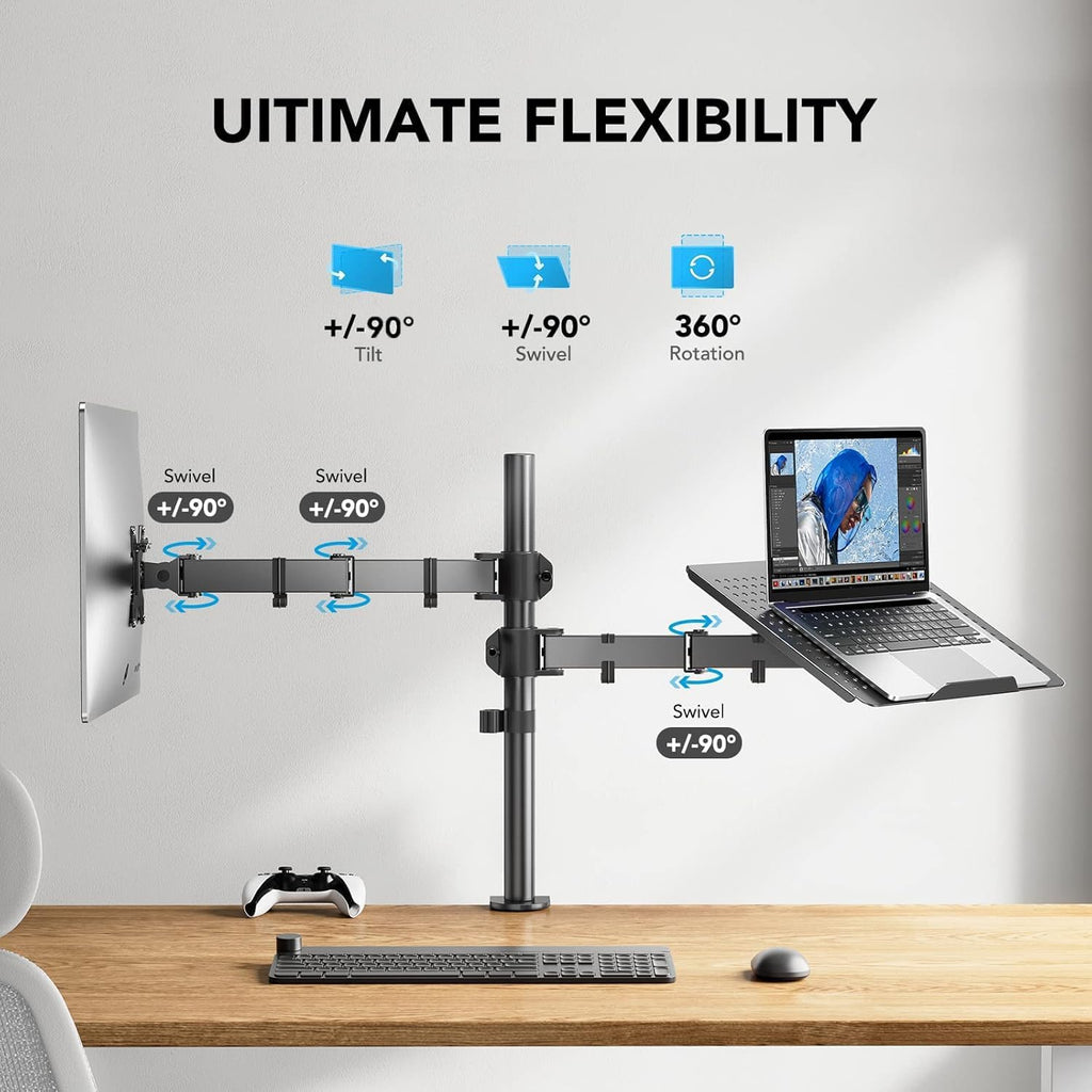 HUANUO Dual Monitor Arm with Laptop Tray - Fits 13-32" Screen & 17" Laptop