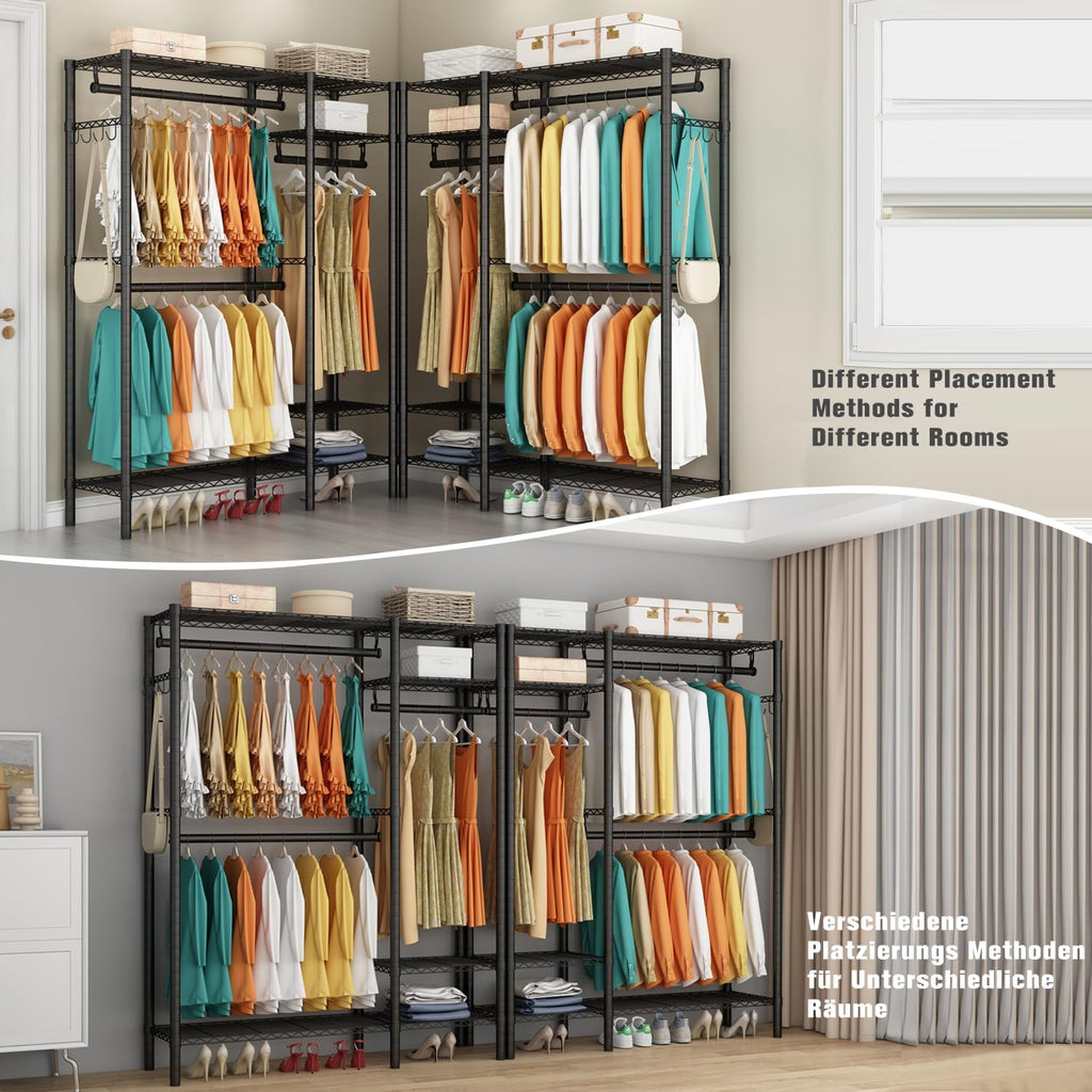 KZOBYD Heavy Duty Metal Clothes Rack | 3 Rods & 4 Adjustable Shelves