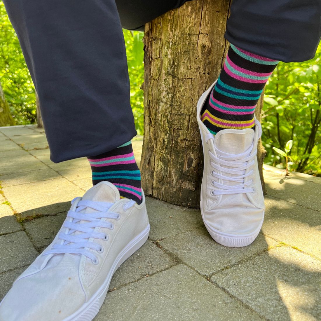 Swole Panda Navy Multi Striped Bamboo Socks – Breathable & Soft