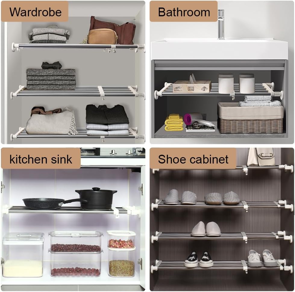 Hershii Tension Shelf Expandable Closet Organizer Rack, 50–80cm