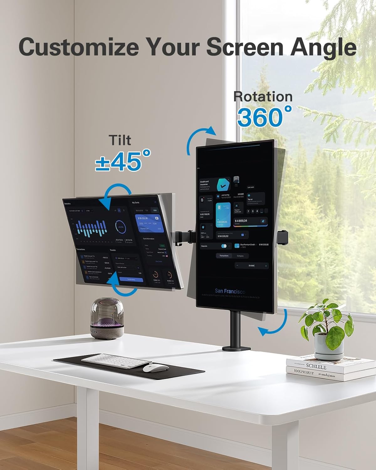 HUANUO Dual Monitor Stand – Heavy Duty Steel Desk Mount for 13-32" Screens