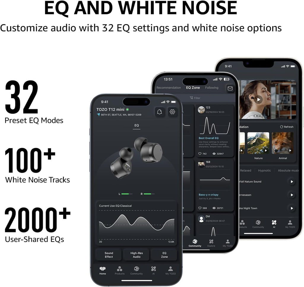 TOZO T12 Wireless Earbuds – Bluetooth 5.3 IPX8 Waterproof Headphones