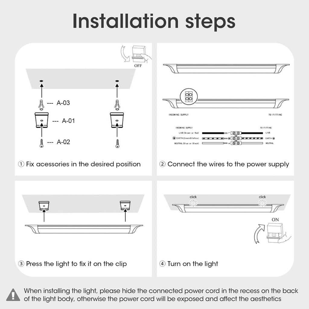 HUMIGA 4FT LED Batten Light 40W 4000K Slim Surface Mount Fitting, 2 Pack