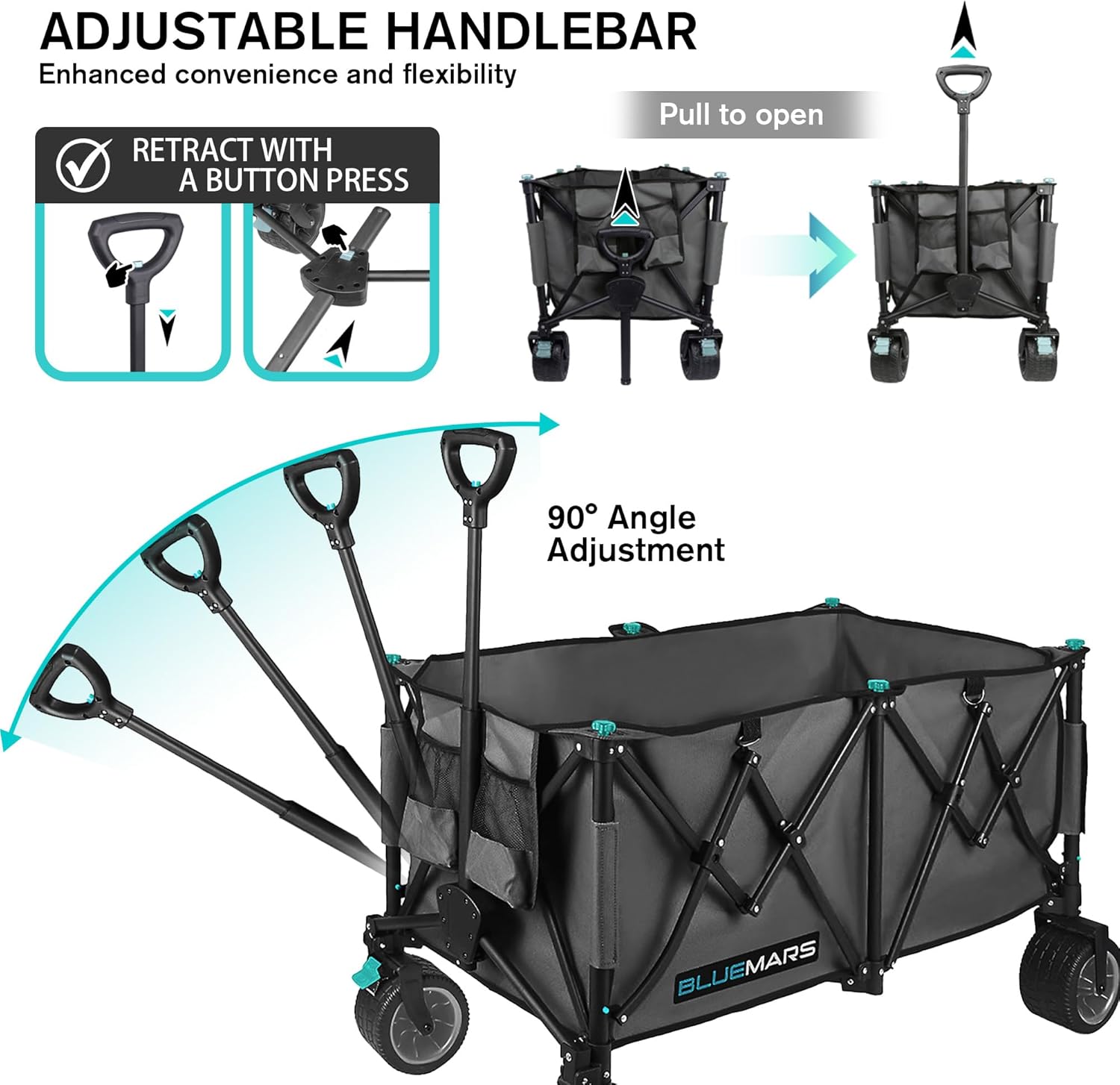 Bluemars Collapsible Garden Wagon | 150kg Heavy Duty Folding Trolley