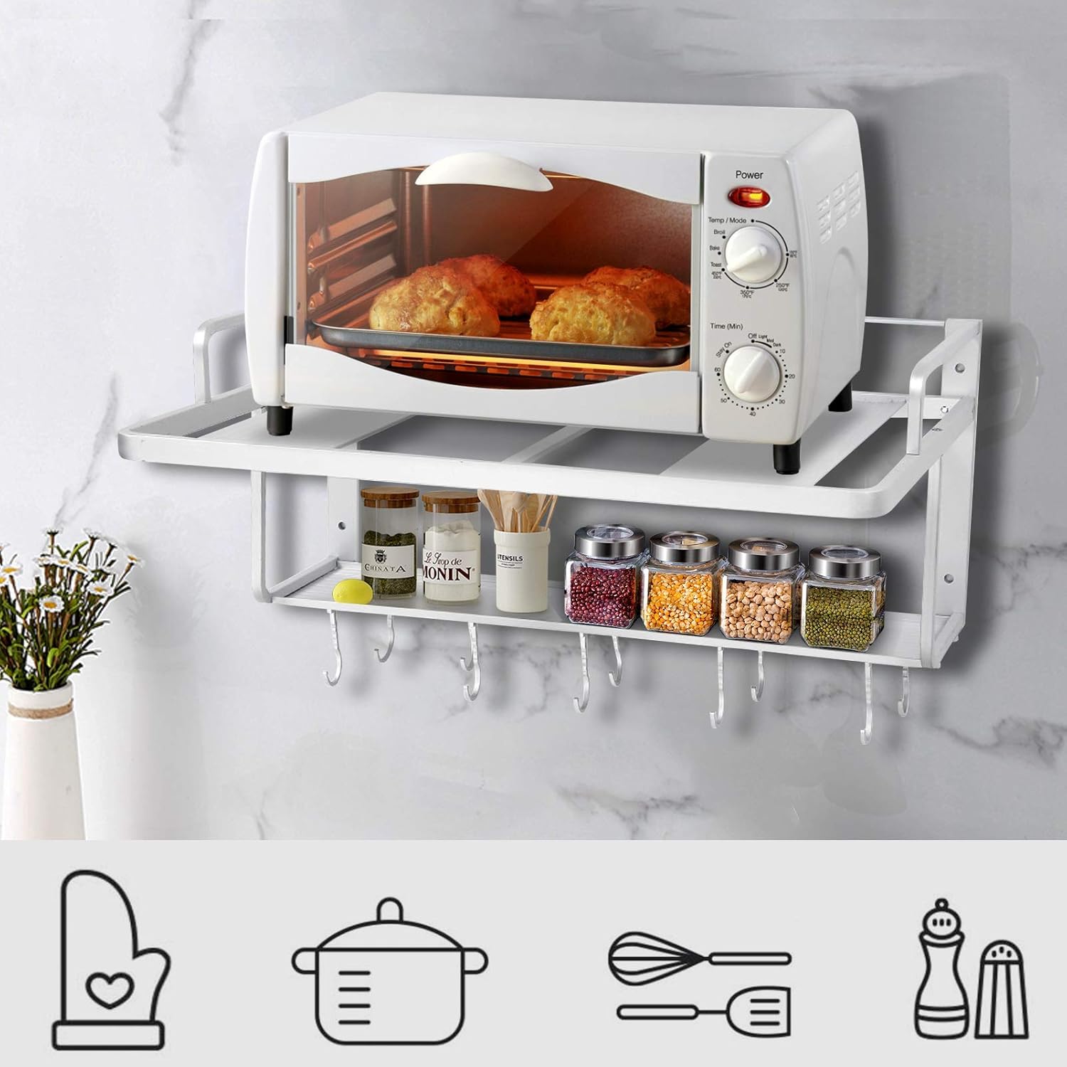 Massive Discounts 2-Tier Aluminum Wall Mounted Microwave Rack, 21.6in