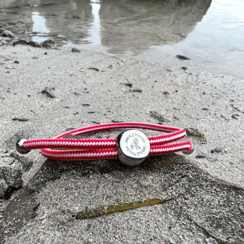 Swole Panda Red & White Stripe Recycled Rope Bracelet – Unisex & Adjustable