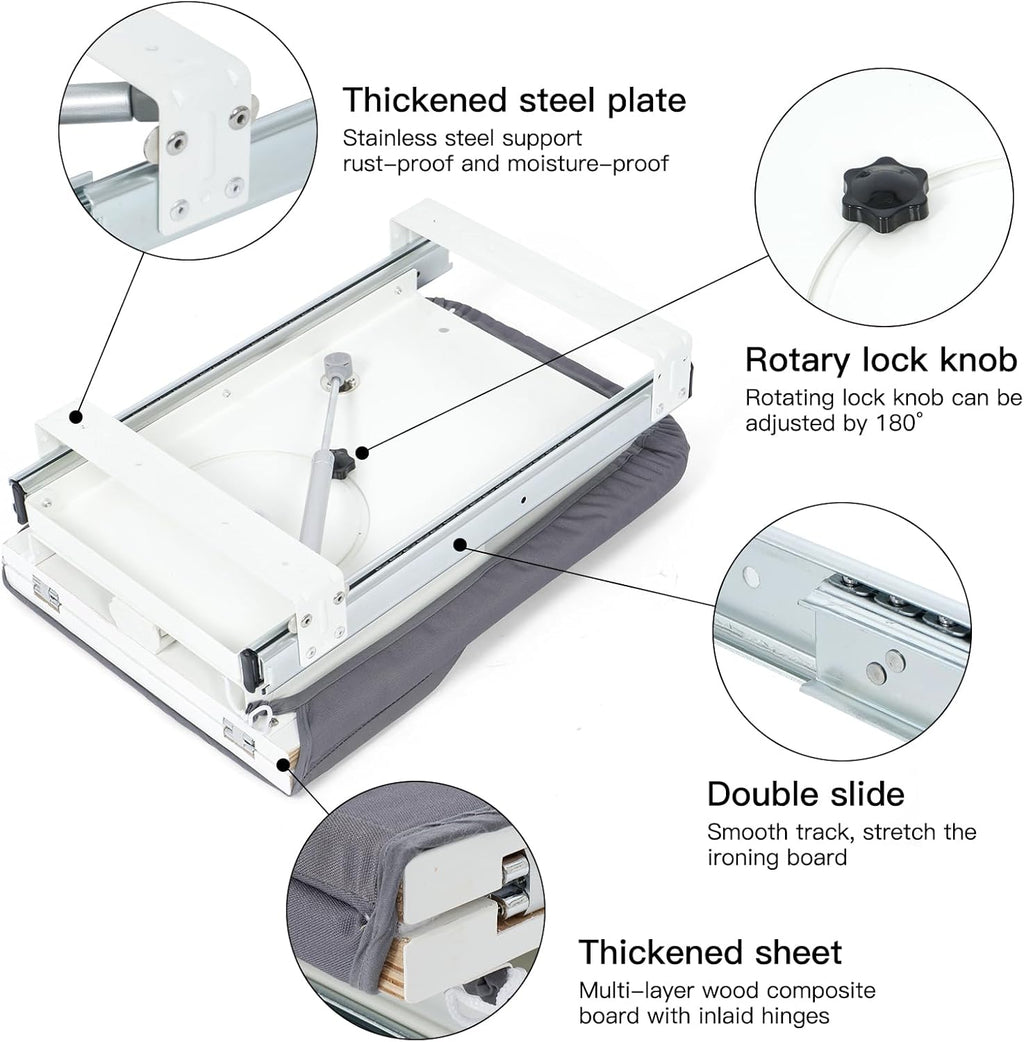 Nisorpa Folding Ironing Board | 180° Swivel Pull Out Space Saving
