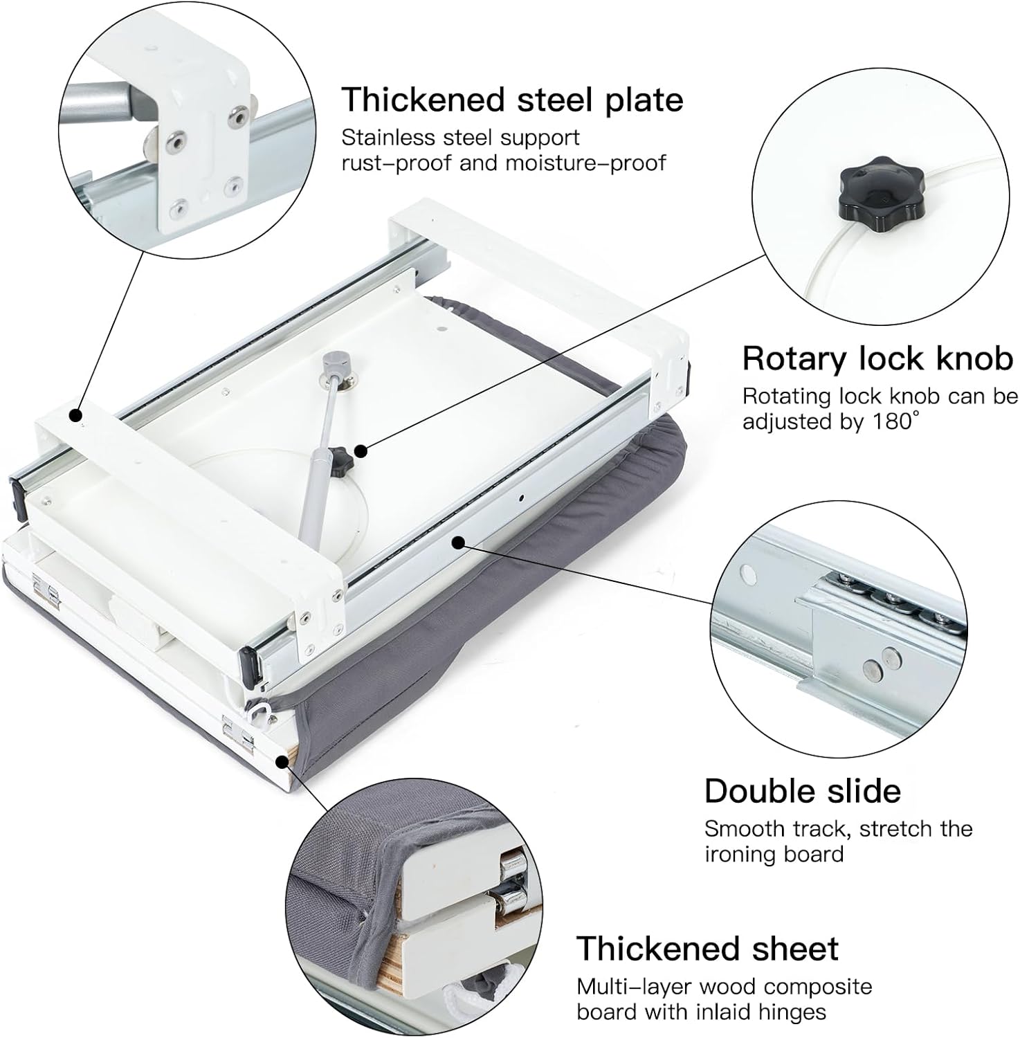 Nisorpa Folding Ironing Board | 180° Swivel Pull Out Space Saving
