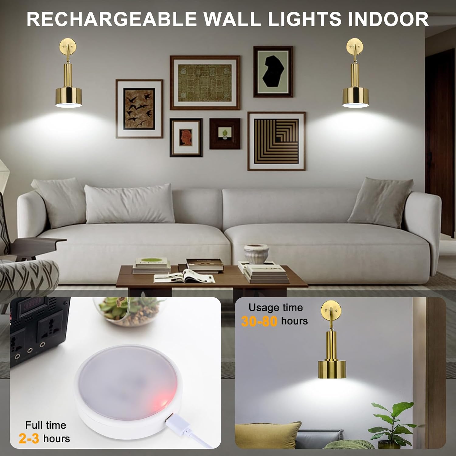Lightsjoy RGB Wireless Wall Sconce – Rechargeable Magnetic Gold Lamp
