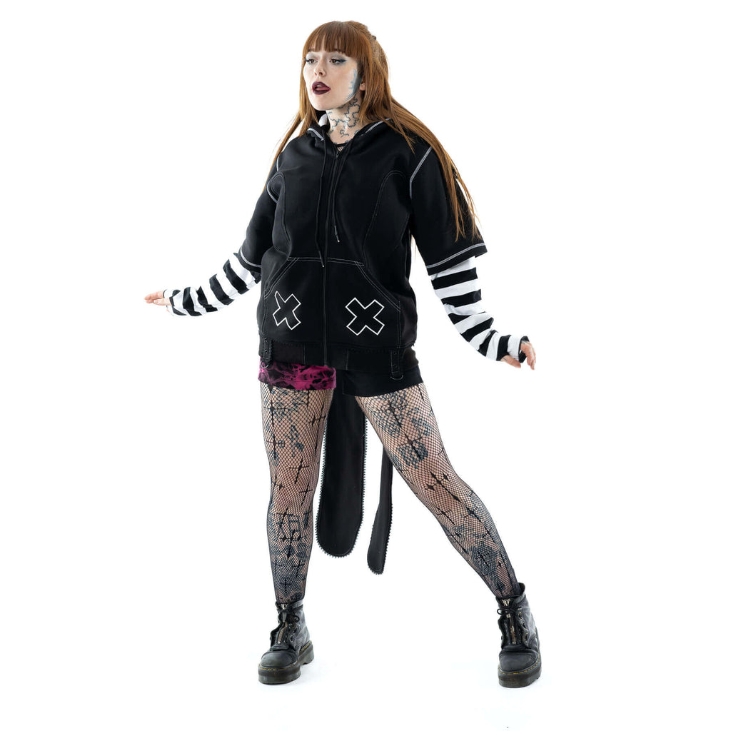 Cupcake Cult Hypno Bunny Hood – Black & White Cotton Blend Hooded Scarf