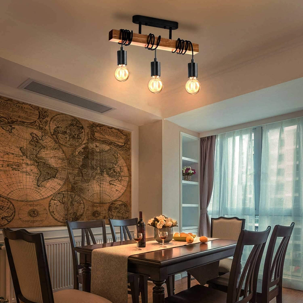 Lightess 3-Head Wood Pendant Light – Vintage Industrial Ceiling Fixture