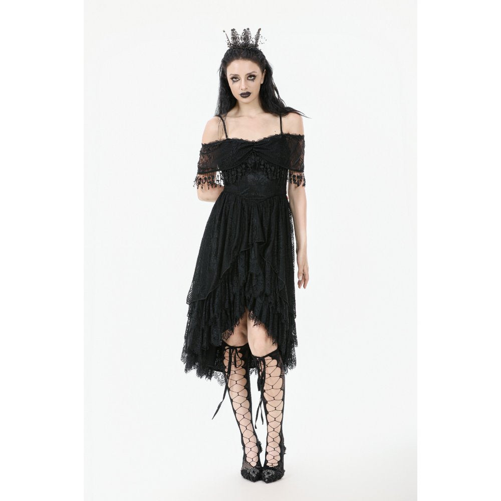 Dark in Love Soraya Gothic Lace High-Low Dress | Off-Shoulder Black