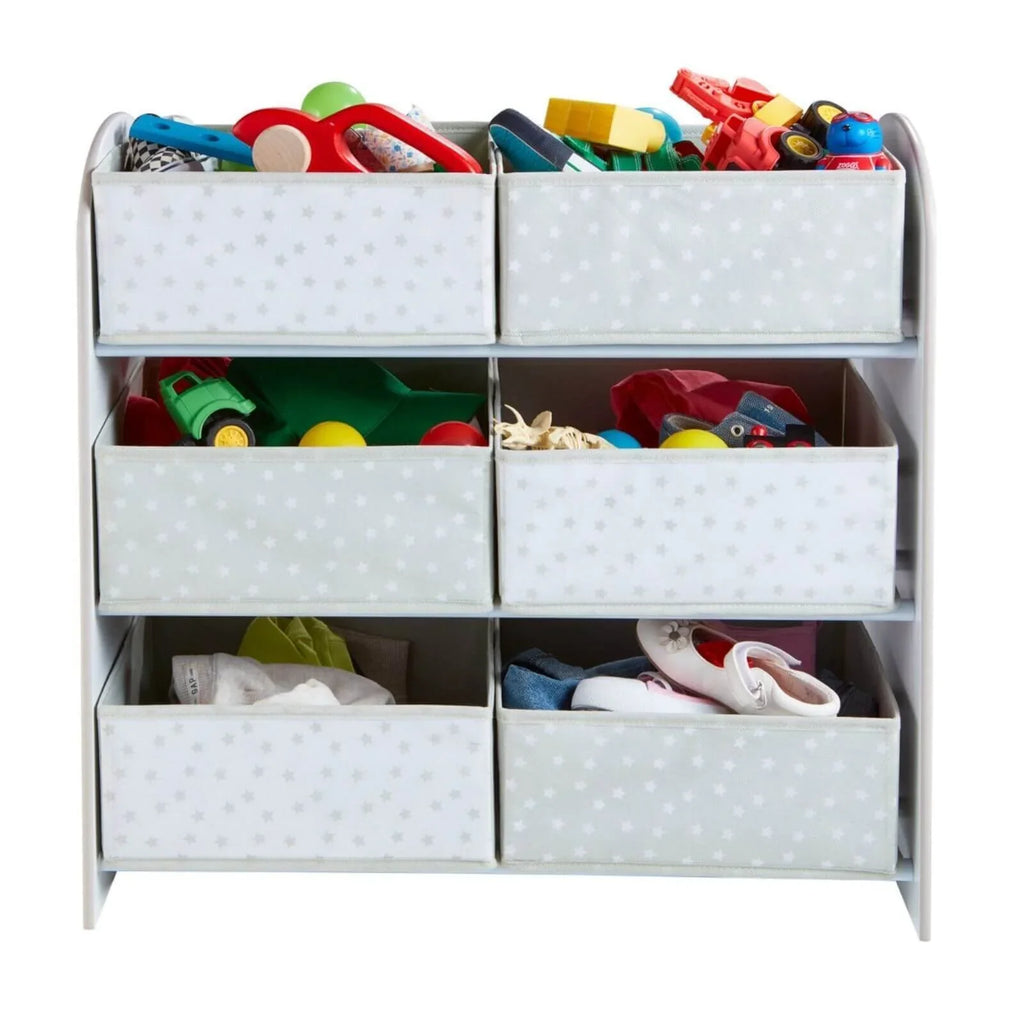 Hello Home Kids Bedroom Toy Storage Unit with 6 Fabric Storage Boxes - White