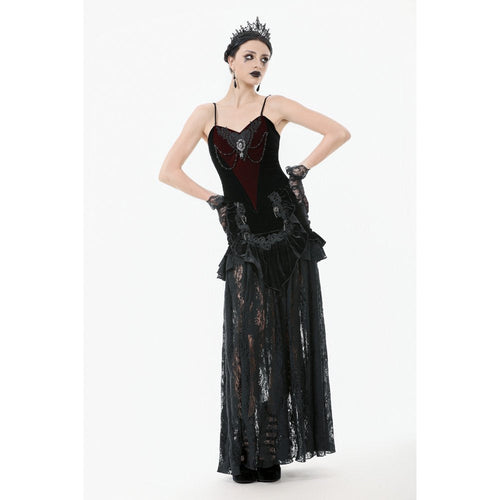 Dark in Love Gothic Lace Velvet Layered Maxi Skirt – Black Victorian