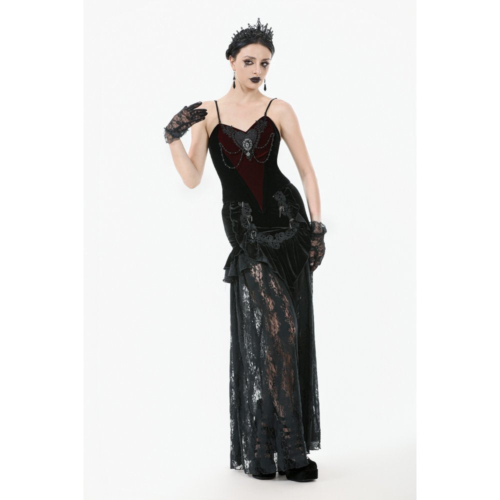 Dark in Love Morrigan Velvet & Lace Goth Top – Wine Red & Black