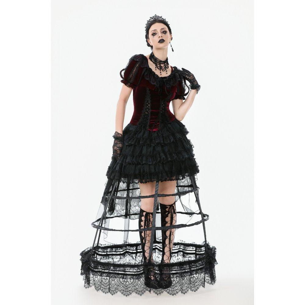 Dark in Love Gothic Hoop Cage Skirt with Lace Trim - Black