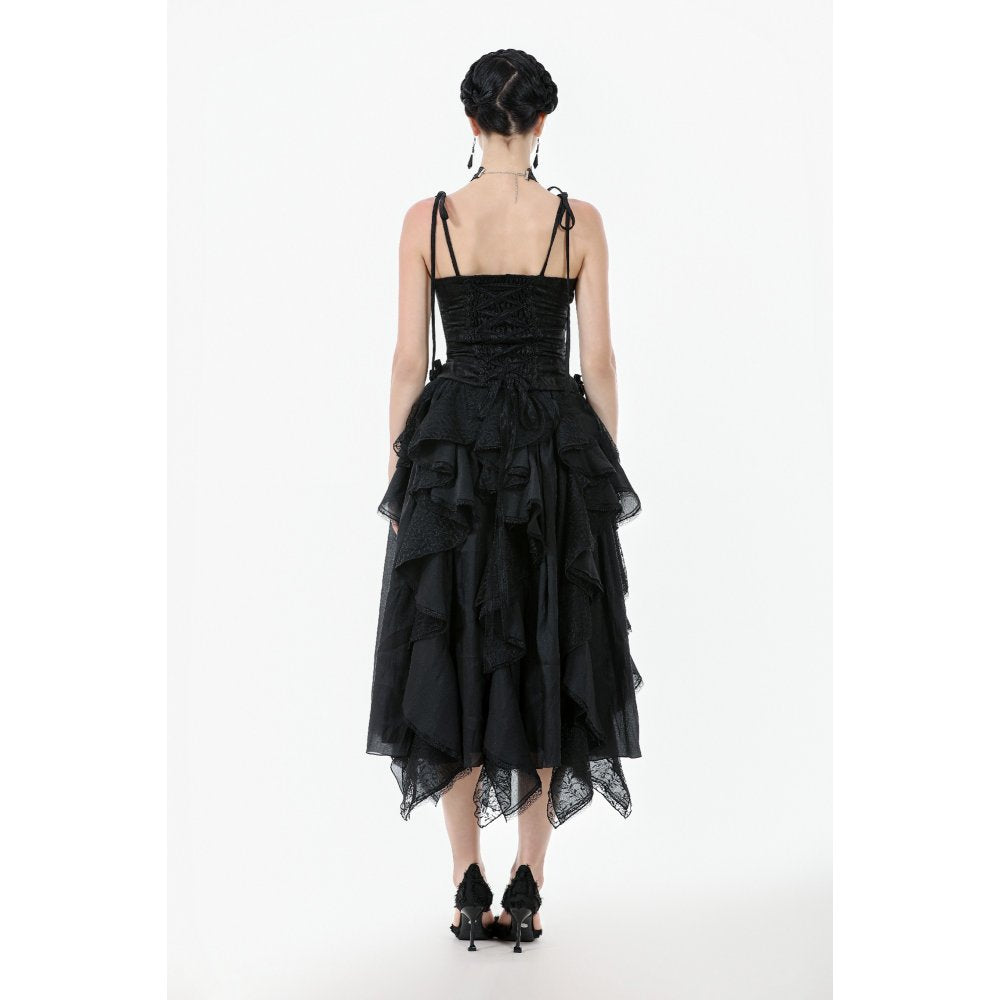 Dark in Love Selene Black Floral Jacquard Ruffled Corset Top