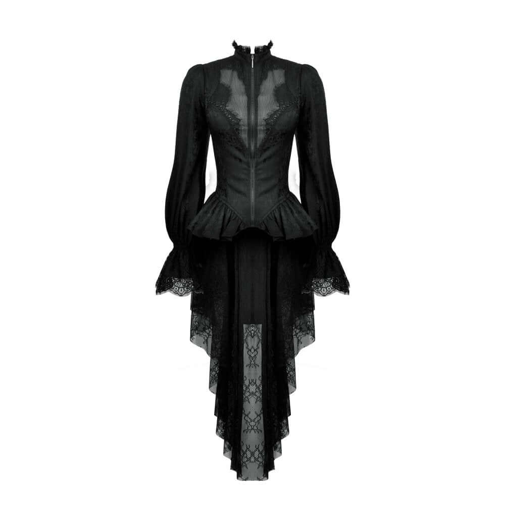 Dark in Love Felicity Gothic Lace Zip Up Tailcoat Shirt – Black