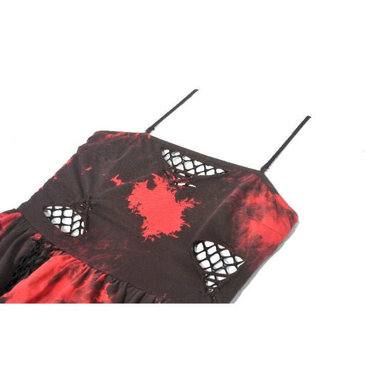 Dark in Love Red & Black Tie Dye Punk Dress | Asymmetric Mesh Goth Style
