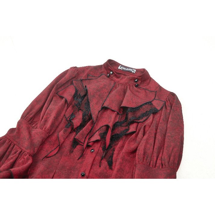 Dark in Love Vampiretta Red Distressed Frilly Blouse with Lace