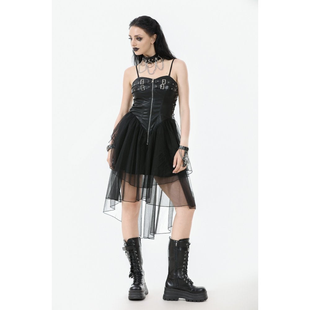 Dark in Love Isolde Gothic High-Low Dress - Faux Leather Corset