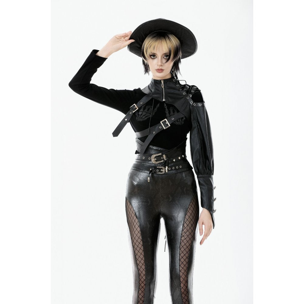 Dark in Love Zora Single Sleeve Harness Shrug | Faux Leather Alt Top