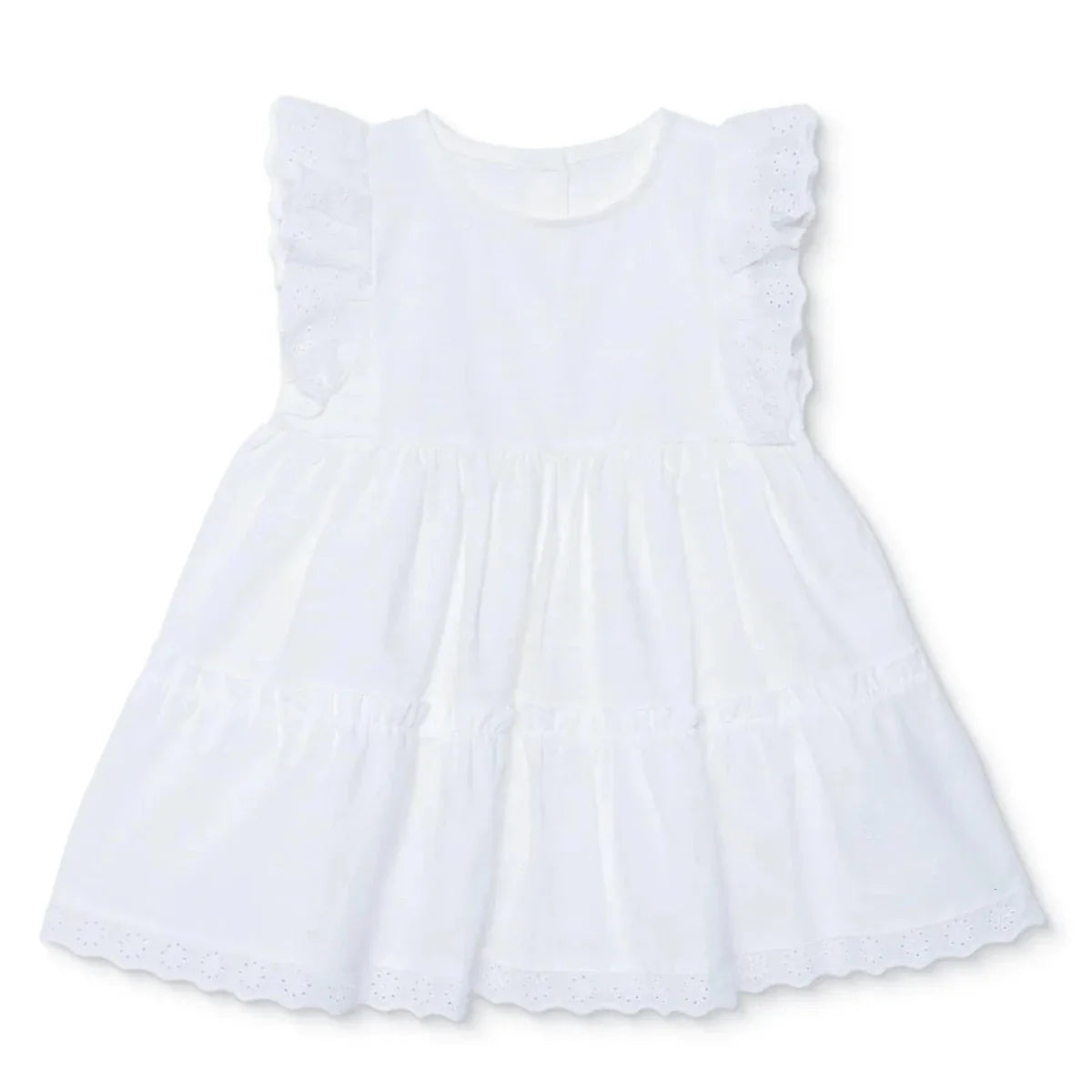 HelloBaby Girls Dress Buttoned Berry Belle Crew Neck Short Sleeve - Ecru