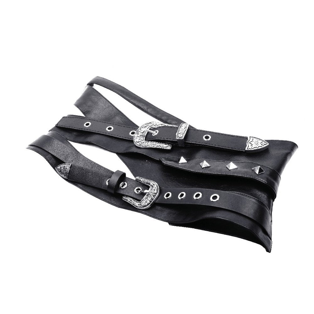 Dark in Love Elvira Goth Waist Belt – Layered Black Faux Leather