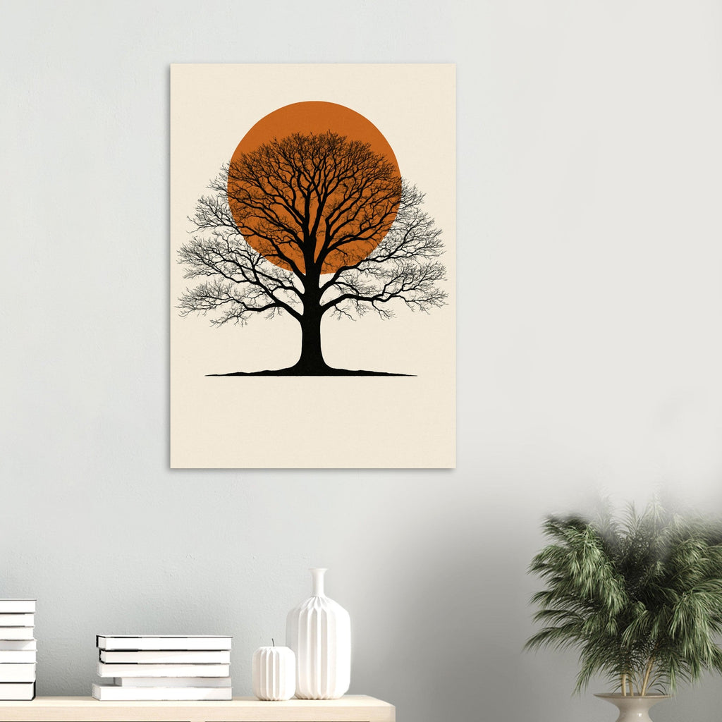 Oak Tree Sunset Wall Art – Minimalist Botanical Print, Earth Tone Nature Decor