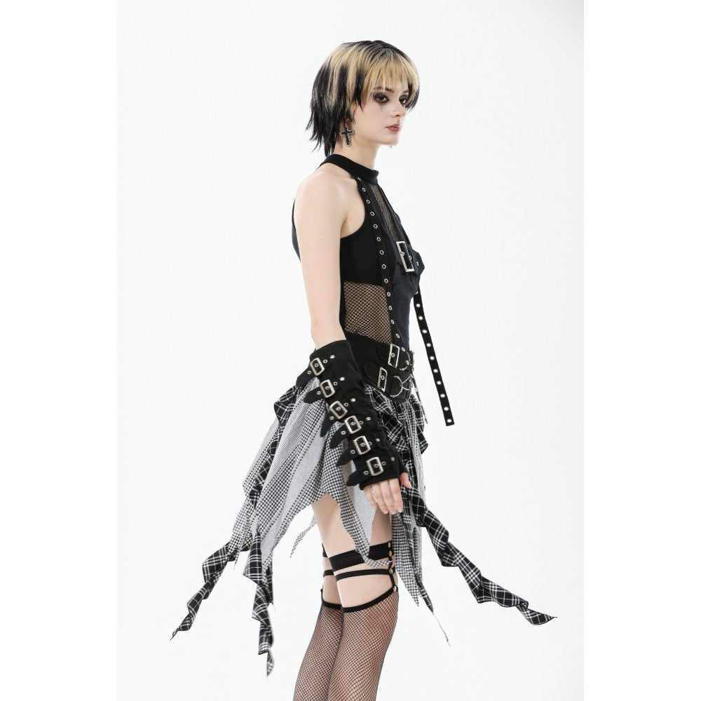 Dark in Love Morrigan Punk Skirt – Black and Grey Tartan Patchwork