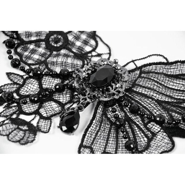 Dark in Love Lysandra Butterfly Lace Beaded Collar | Gothic Gem Drop