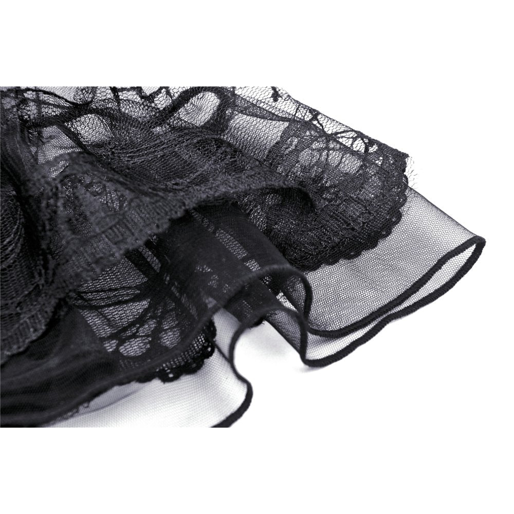 Dark in Love Melisandre Embroidered Velvet Mesh Goth Skirt - Black
