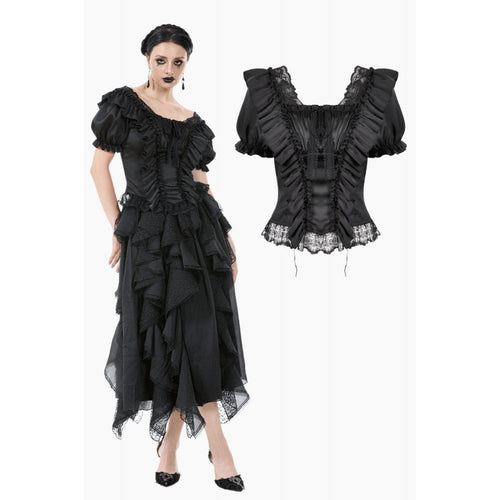 Dark in Love Seraphina Black Ruched Puff Sleeve Corset Top