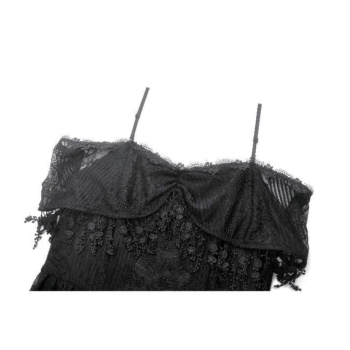 Dark in Love Soraya Gothic Lace High-Low Dress | Off-Shoulder Black