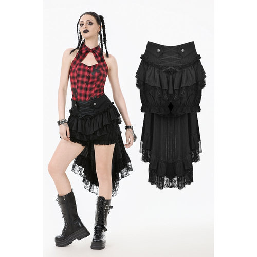 Dark in Love Cordelia Gothic High-Low Layered Skort - Black Lace
