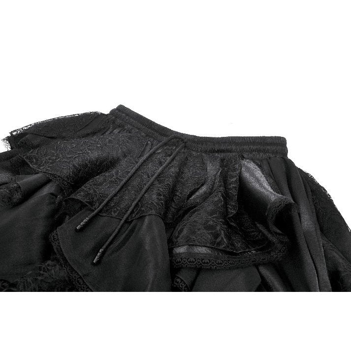 Dark in Love Morrigan Ruffled Goth Midi Skirt - Black Lace Asymmetric