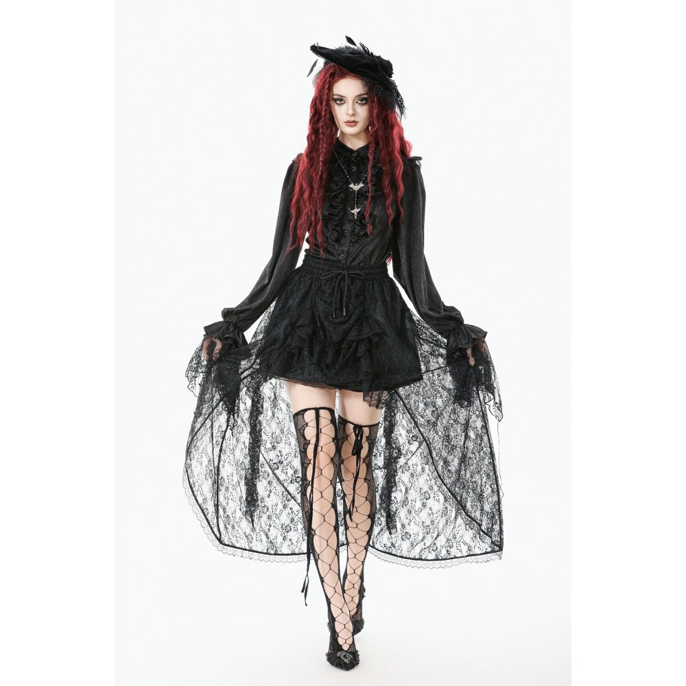 Dark in Love Sabina Black Sheer Lace High-Low Gothic Bustle Skirt