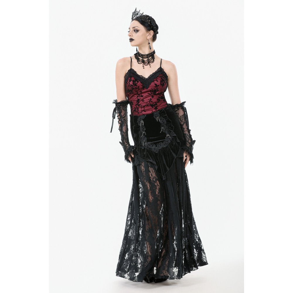 Dark in Love Althea Burgundy Velvet Goth Camisole with Lace Trim