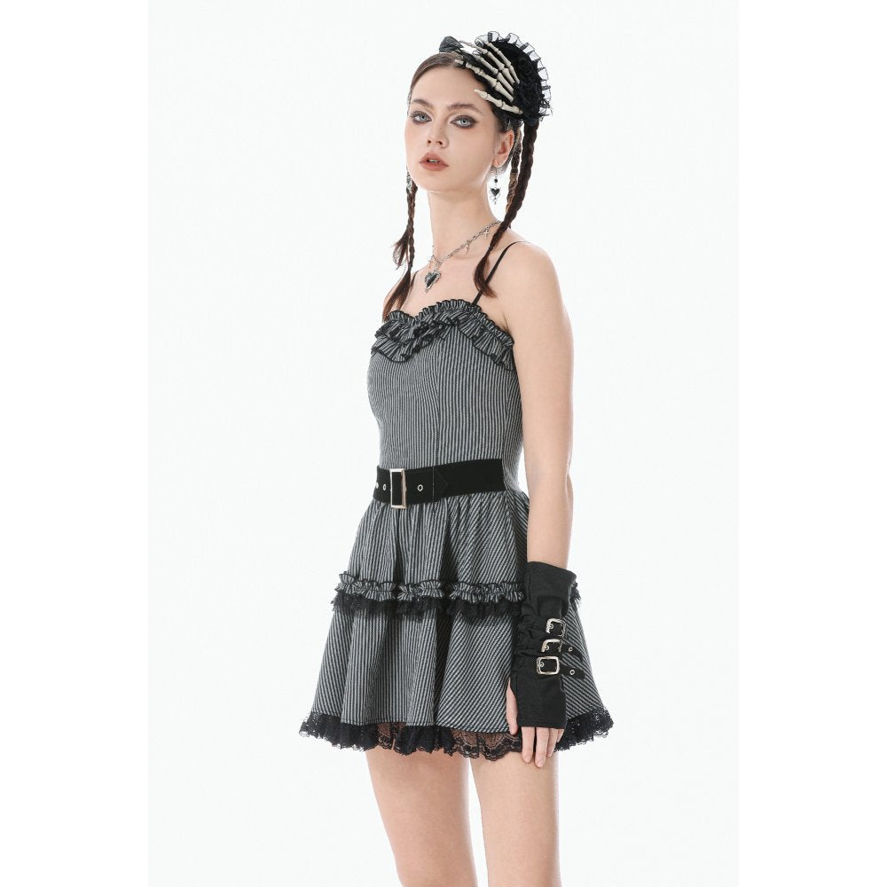 Dark in Love Pinstripe Gothic Mini Dress – Striped Lolita Style