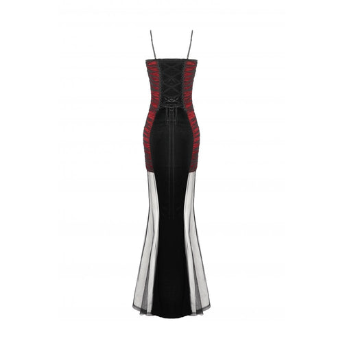 Dark in Love Lilith Goth Gown – Red & Black Velvet Mesh Panel Dress