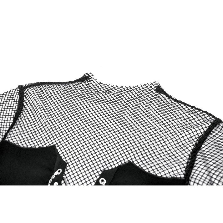 Dark in Love Dark Punk Mesh Chain Top | Gothic Fishnet High-Neck Shirt